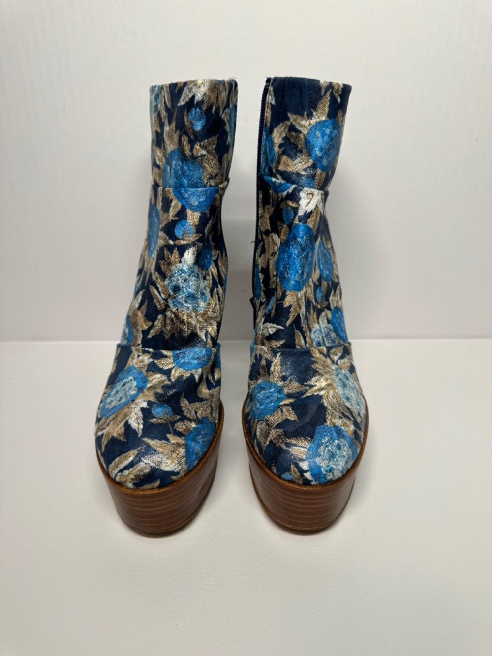 Cecelia New York NEW Floral Platform Ankle Boots S6 Blue Gold Statement Heels - Picture 4 of 15